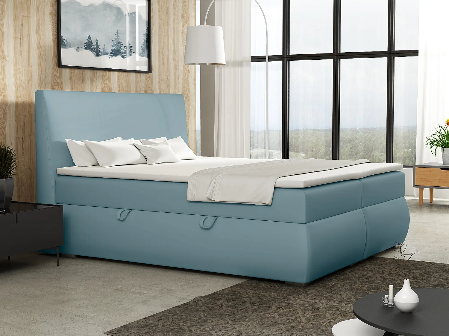 LIT BOXSPRING avec tiroirs de rangement Buffalo 200x200 cm, Soft 08 (Bleu pastel)