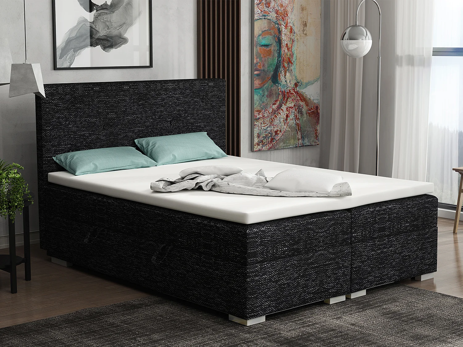 BOXSPRINGBETT mit Bettkästen Topper Atlanta 140x200 cm, Berlin 02 (Schwarzweiß Melange)