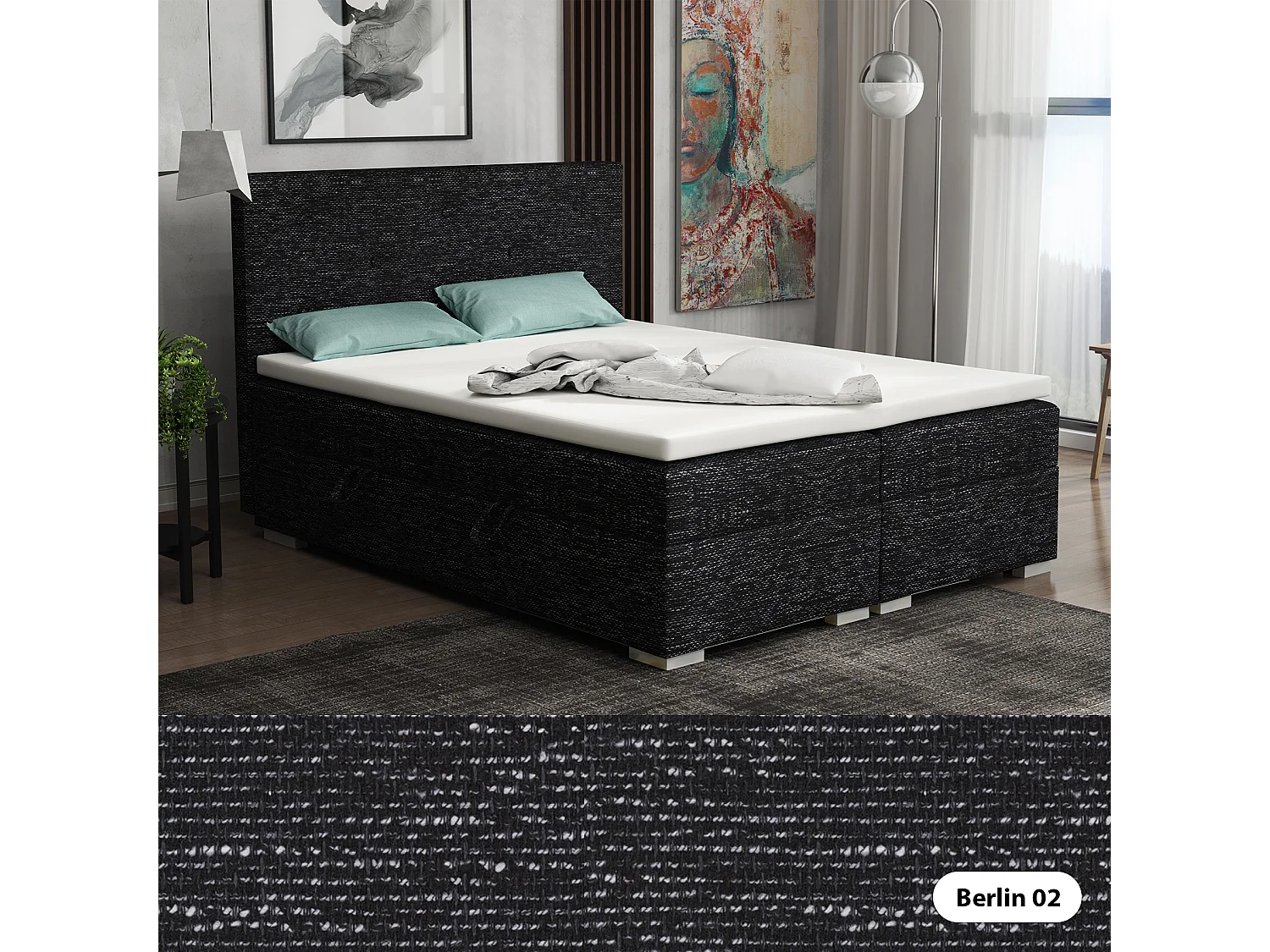 BOXSPRINGBETT mit Bettkästen Topper Atlanta 140x200 cm, Berlin 02 (Schwarzweiß Melange)