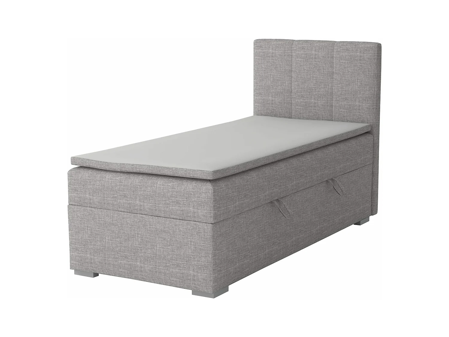 EINZELBETT mit Bettkasten und Topper Seite Rechts Monaco Mini 90x200 cm, Lux 05 (Hellgrau)