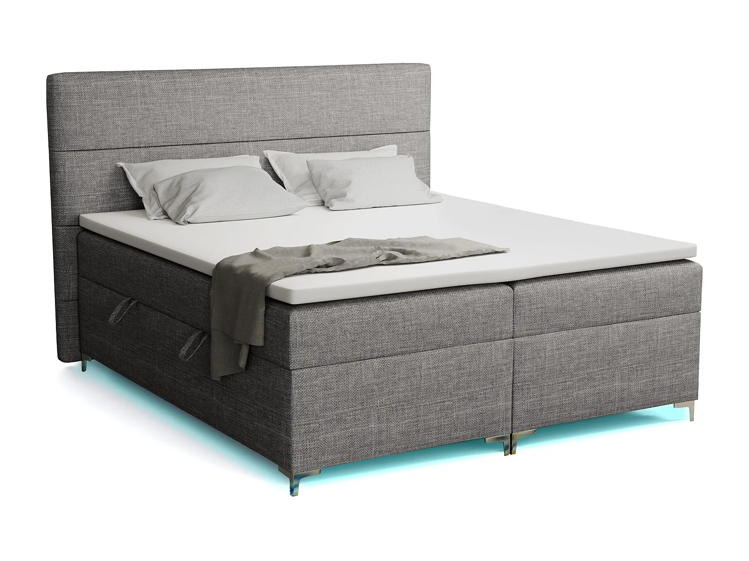 Boxspringbett mit Topper Verdalen  LED, 200x200 cm,  Lux 06 (Grau)
