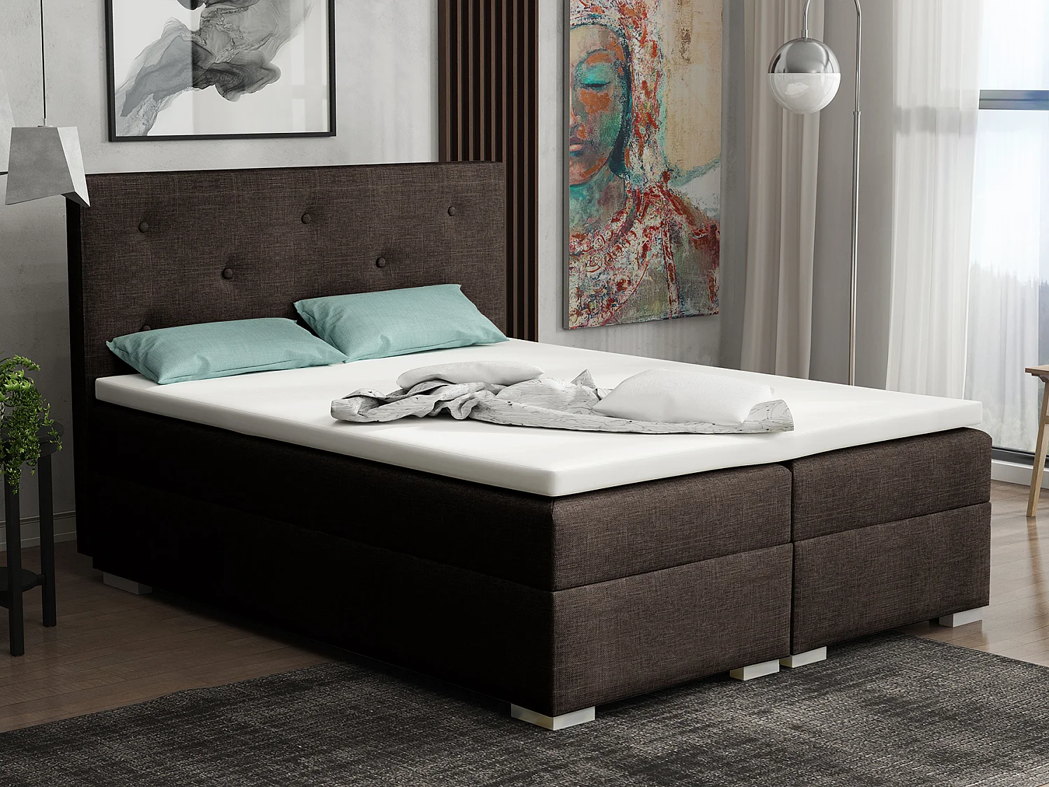 BOXSPRINGBETT mit Bettkästen Topper Atlanta 160x200 cm, Lux 07 (Schwarzbraun)