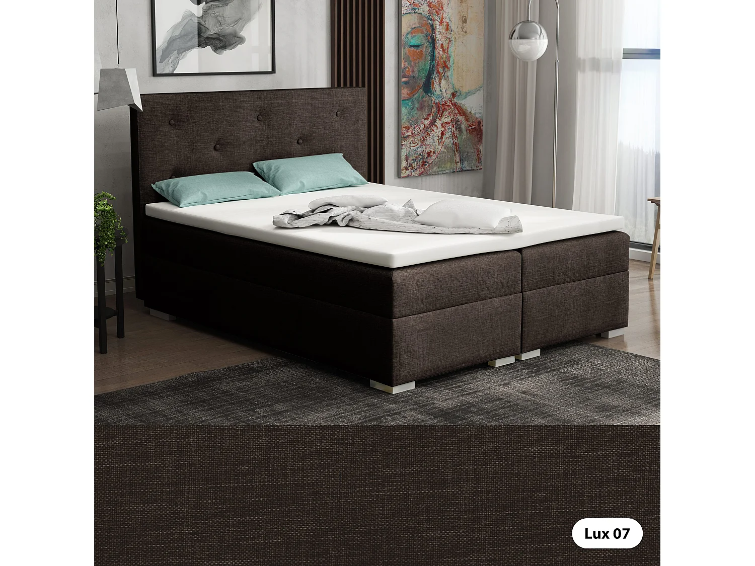 BOXSPRINGBETT mit Bettkästen Topper Atlanta 160x200 cm, Lux 07 (Schwarzbraun)