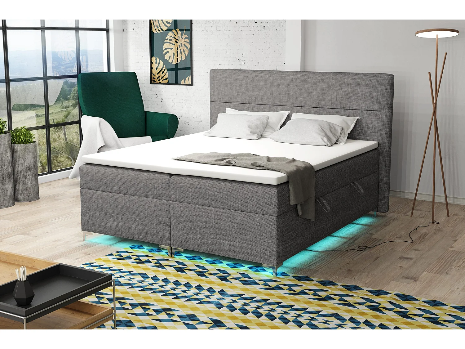 Boxspringbett mit Topper Verdalen  LED, 160x200 cm,  Lux 06 (Grau)