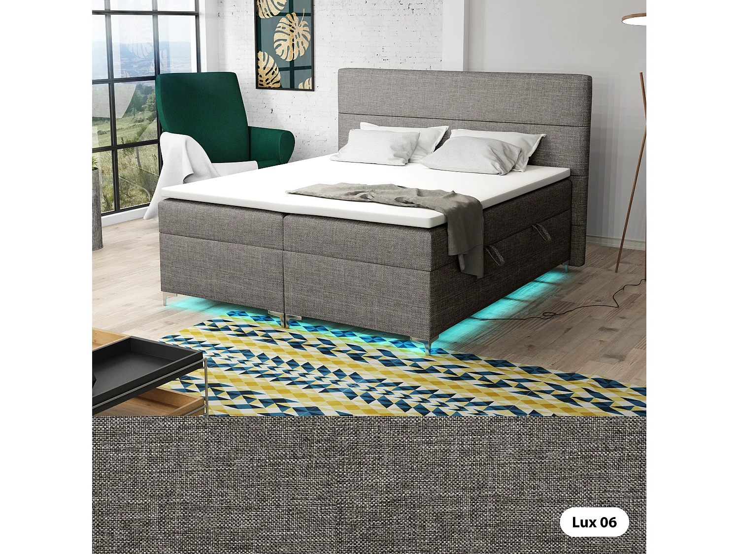 Boxspringbett mit Topper Verdalen  LED, 160x200 cm,  Lux 06 (Grau)