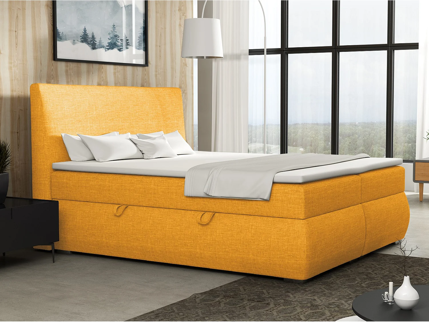LIT BOXSPRING avec tiroirs de rangement Buffalo 140x200 cm, Fancy 48 (Jaune)