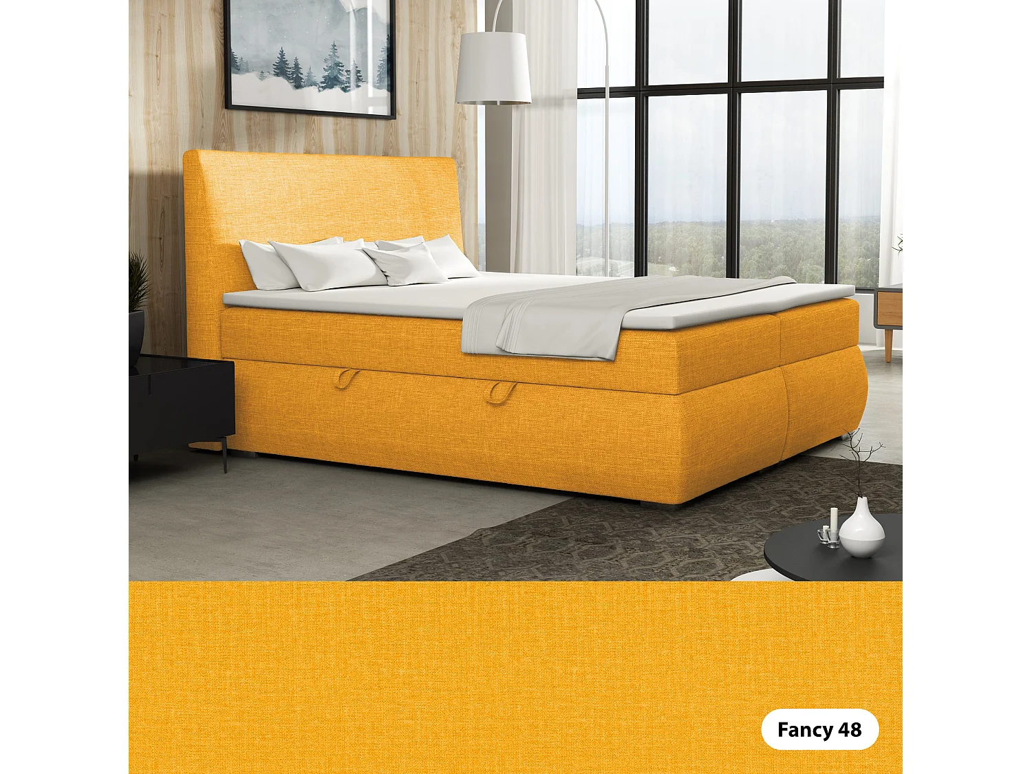 LIT BOXSPRING avec tiroirs de rangement Buffalo 140x200 cm, Fancy 48 (Jaune)