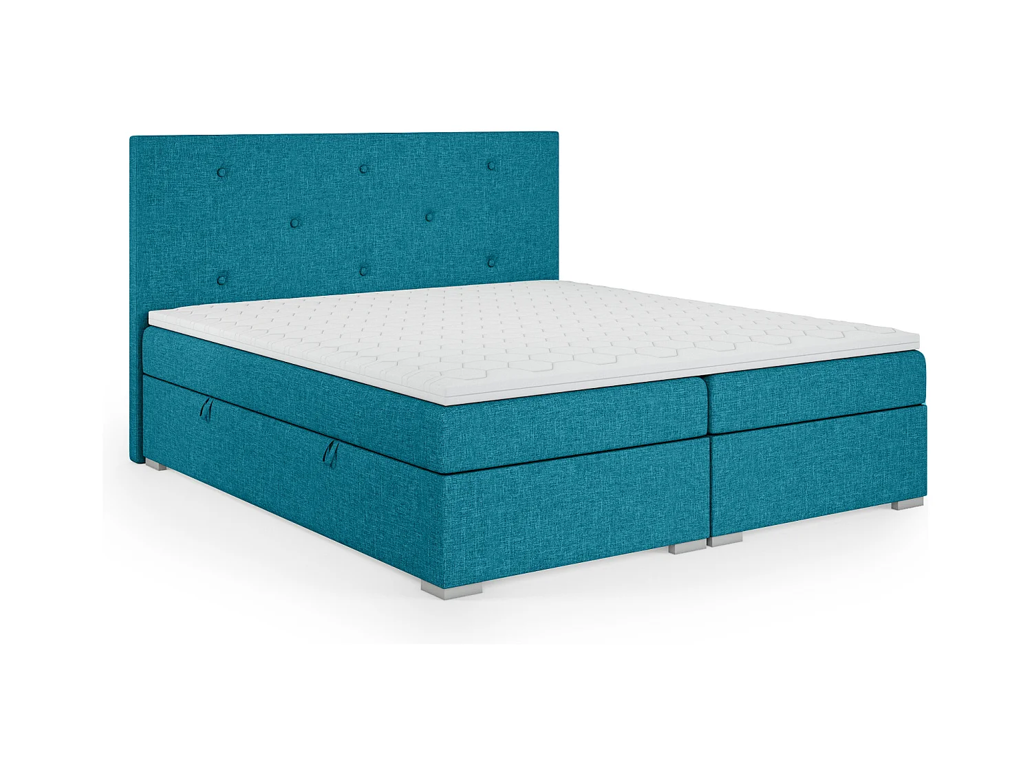 Lit Boxspring avec tiroirs de lit, Coffre de lit Topper Atlanta 200x200 cm, Orinoco 85 (Bleu turquoise)