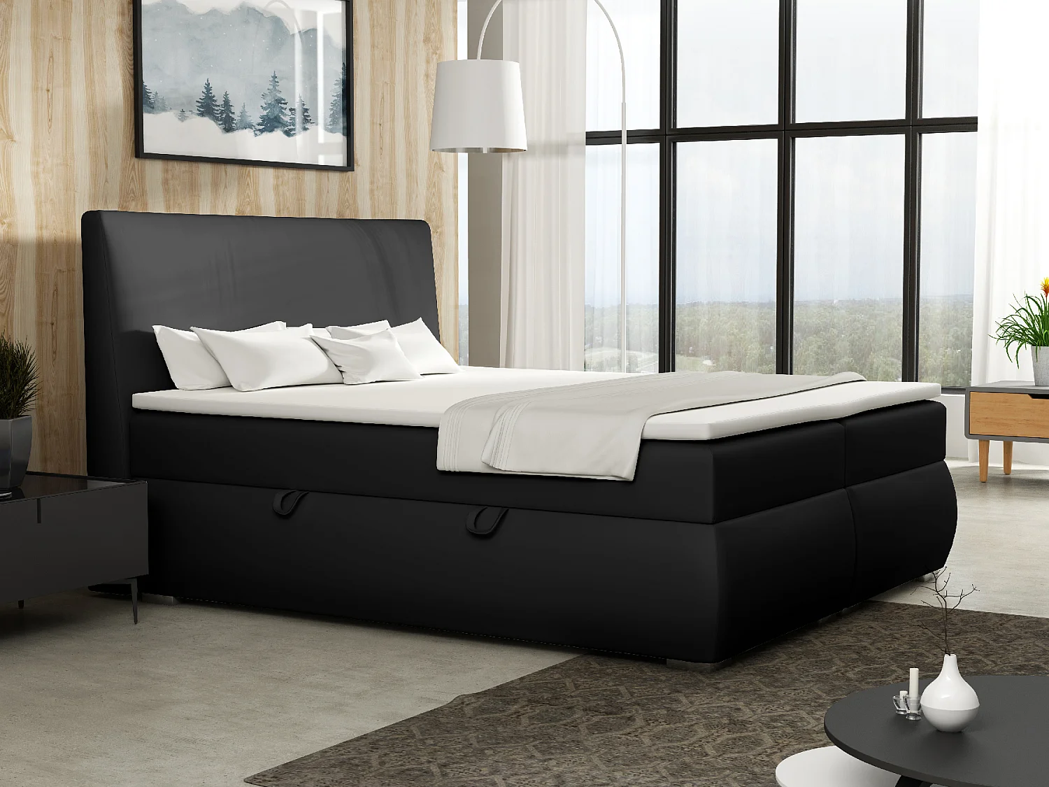 LIT BOXSPRING avec tiroirs de rangement Buffalo 140x200 cm, Soft 11 (Noir)