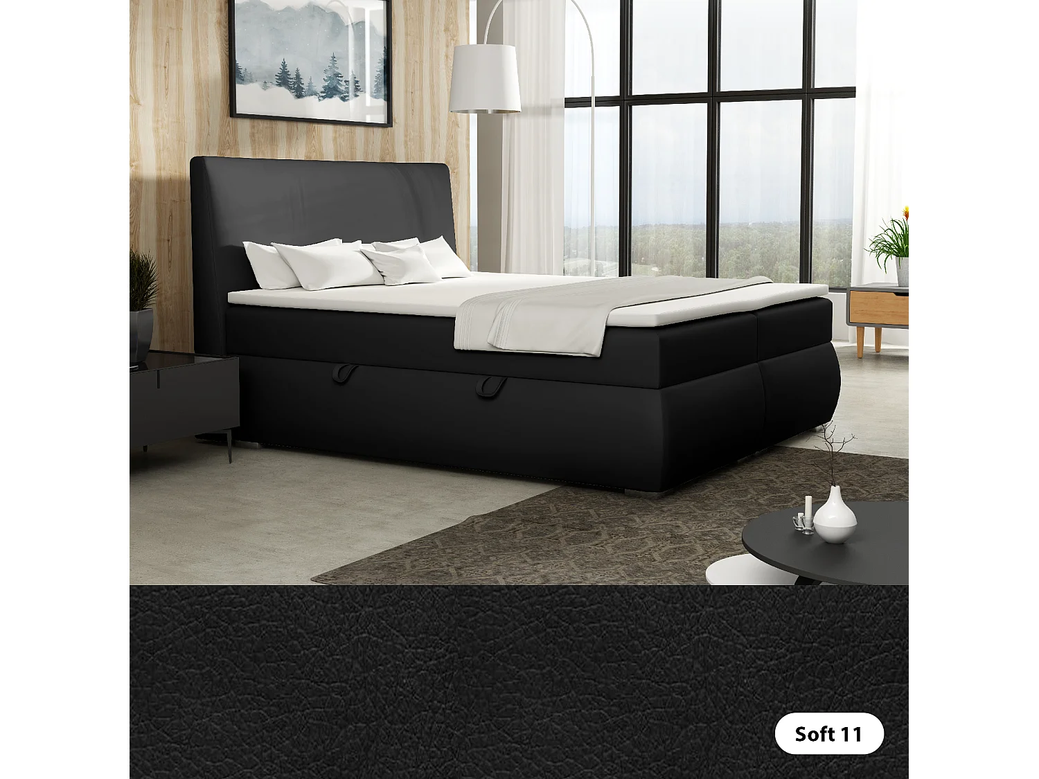 LIT BOXSPRING avec tiroirs de rangement Buffalo 140x200 cm, Soft 11 (Noir)