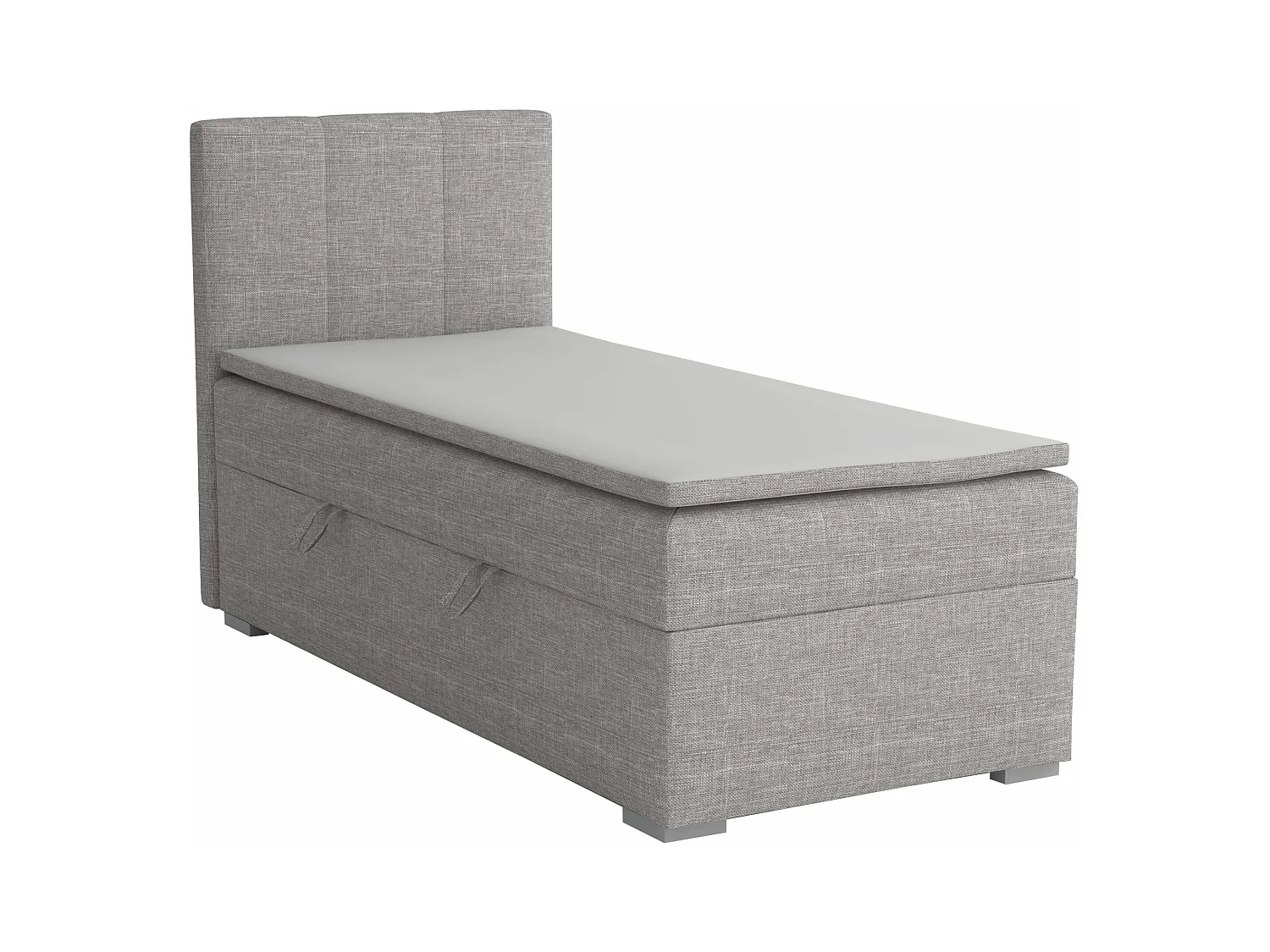 EINZELBETT mit Bettkasten und Topper Seite Links Monaco Mini 90x200 cm, Lux 05 (Hellgrau)