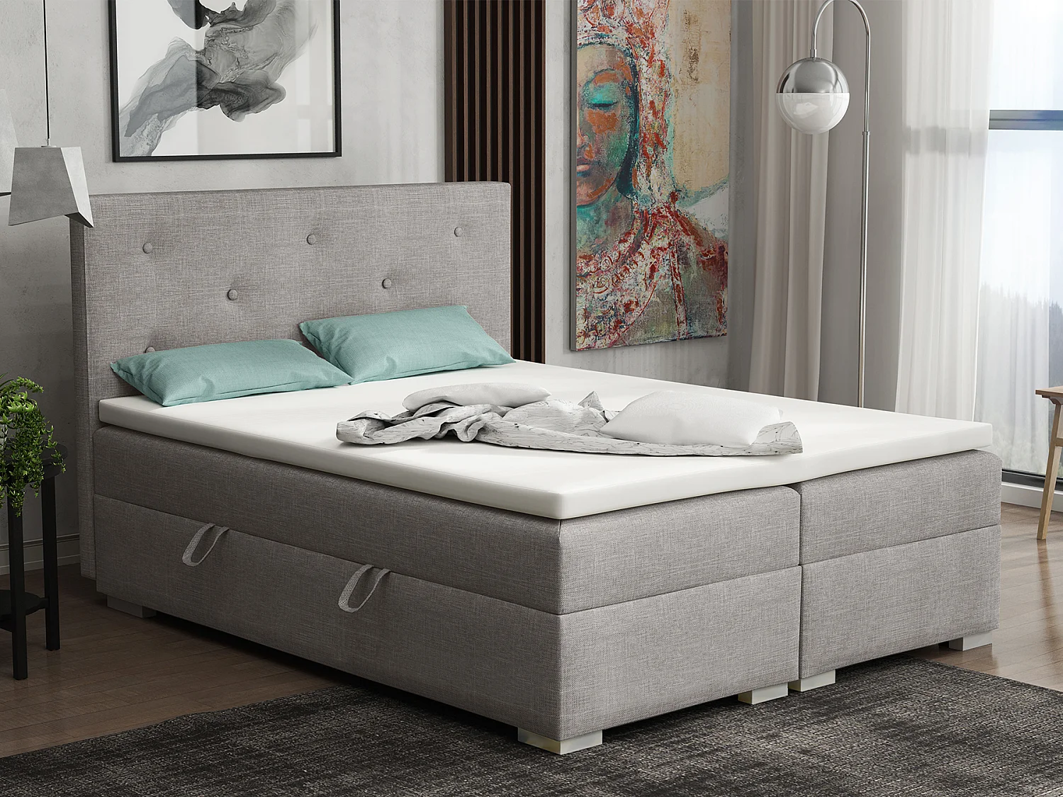 BOXSPRINGBETT mit Bettkästen Topper Atlanta 140x200 cm, Lux 05 (Hellgrau)