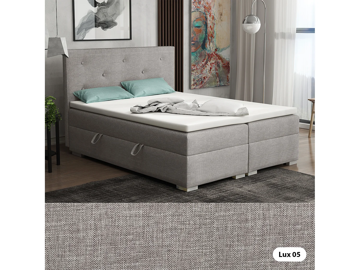 BOXSPRINGBETT mit Bettkästen Topper Atlanta 140x200 cm, Lux 05 (Hellgrau)