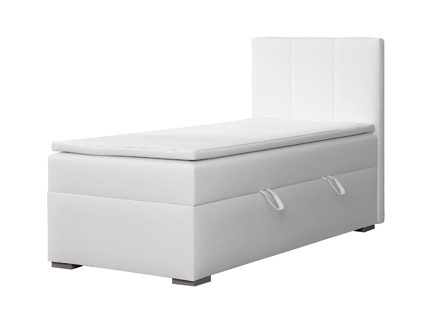 EINZELBETT mit Bettkasten und Topper Seite Rechts Monaco Mini 100x200 cm, Soft 17 (Weiss)