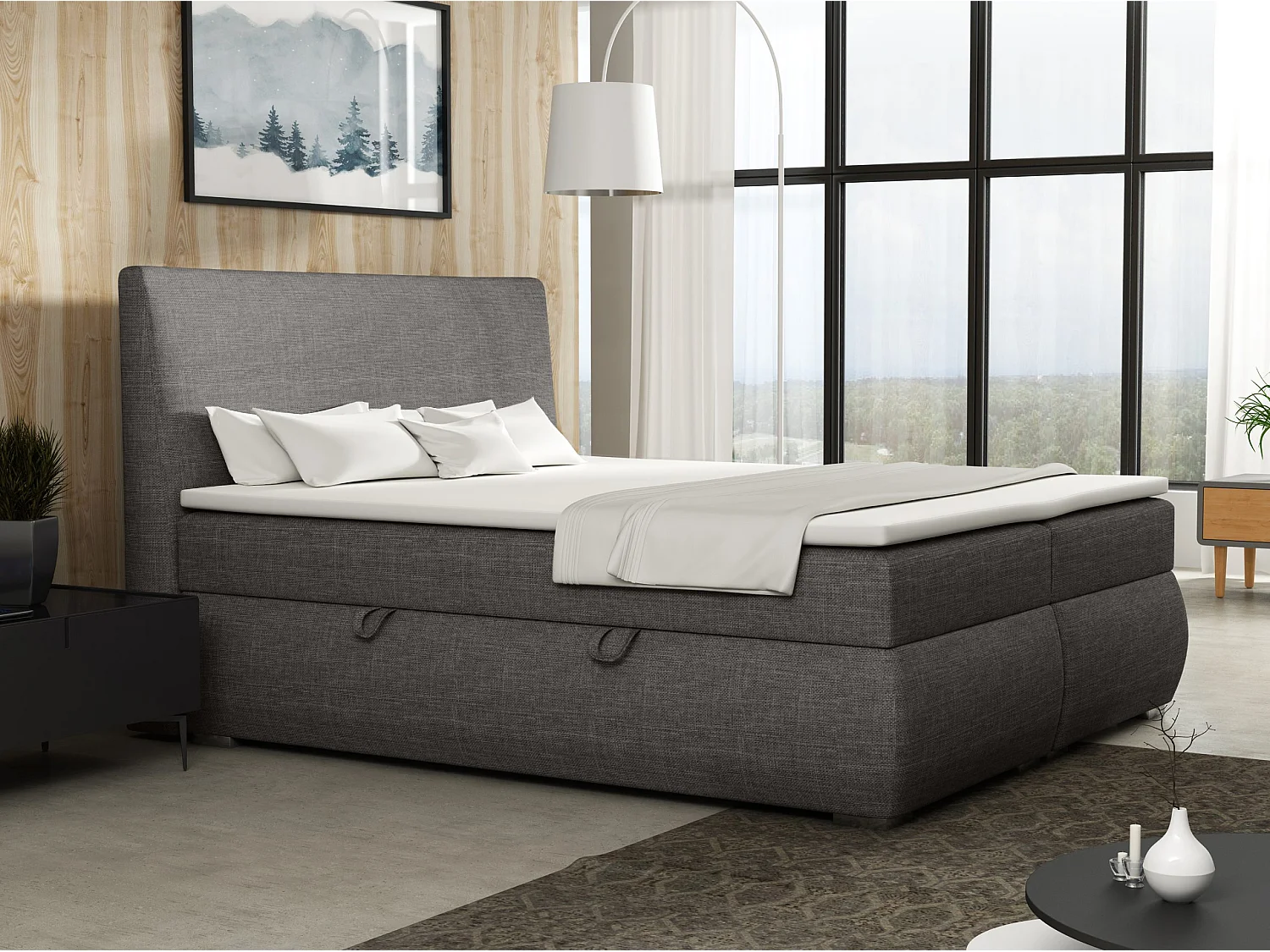 LIT BOXSPRING avec tiroirs de rangement Buffalo 200x200 cm, Lux 06 (Gris)