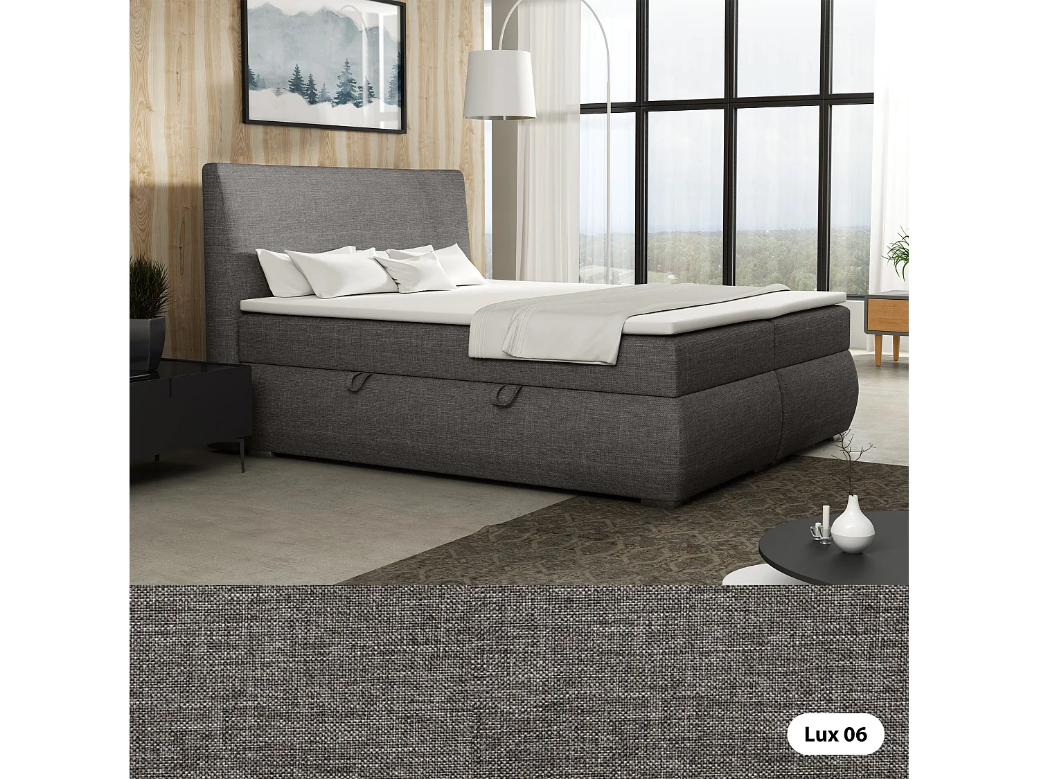LIT BOXSPRING avec tiroirs de rangement Buffalo 200x200 cm, Lux 06 (Gris)