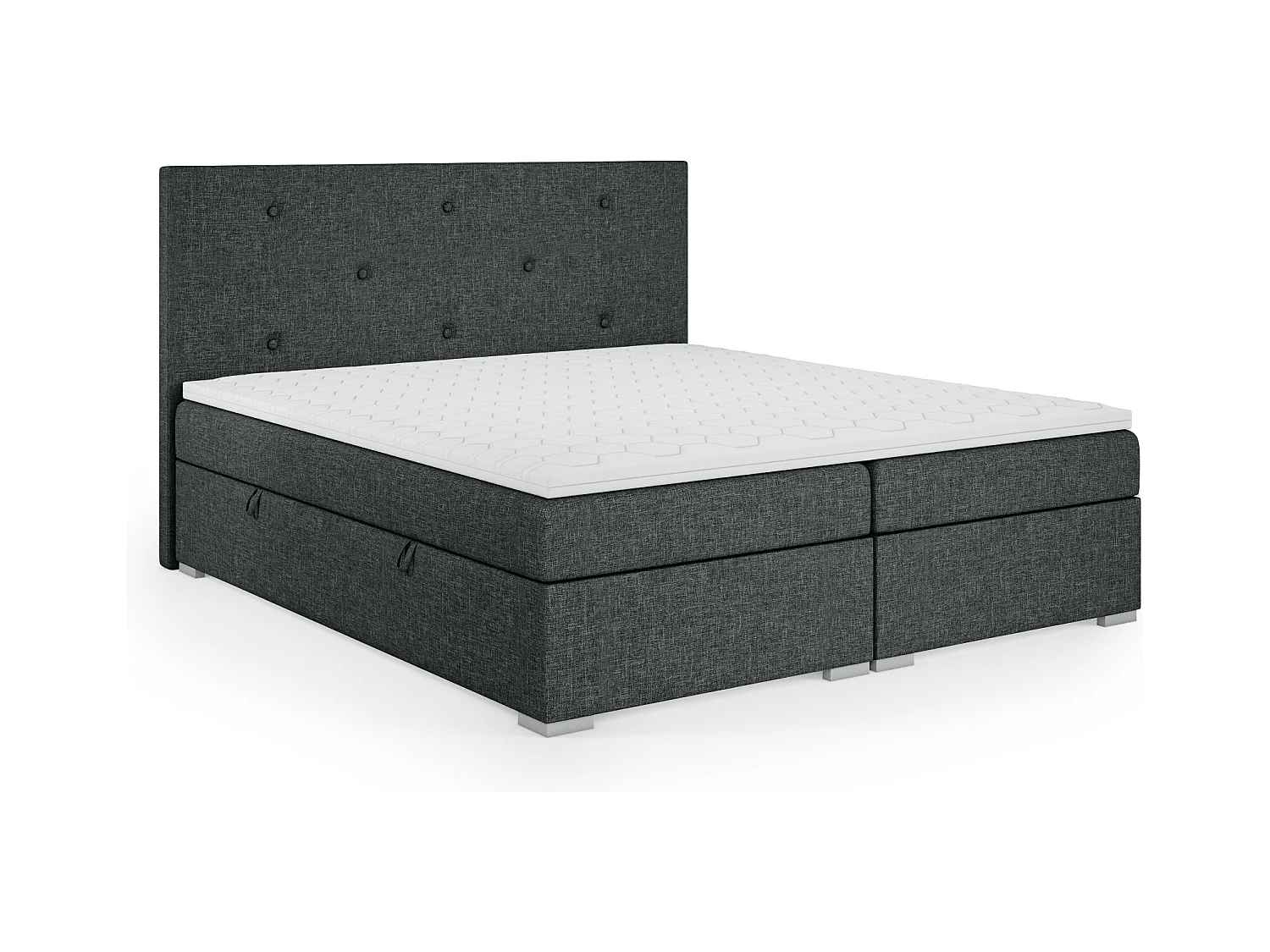 Lit Boxspring avec tiroirs de lit, Coffre de lit Topper Atlanta 200x200 cm, Orinoco 96 (Gris foncé)