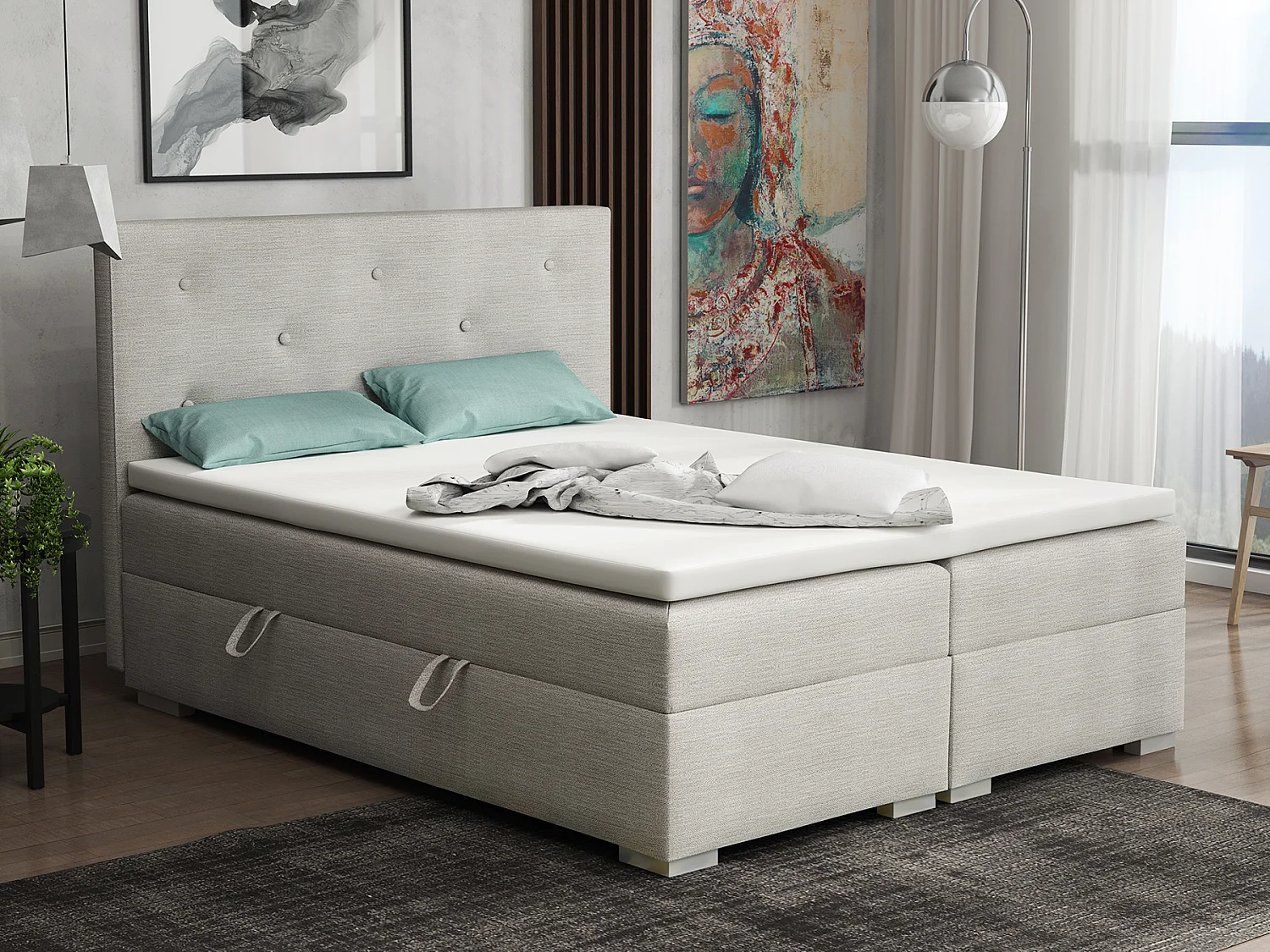 BOXSPRINGBETT mit Bettkästen Topper Atlanta 180x200 cm, Orinoco 21 (Lichtgrau)