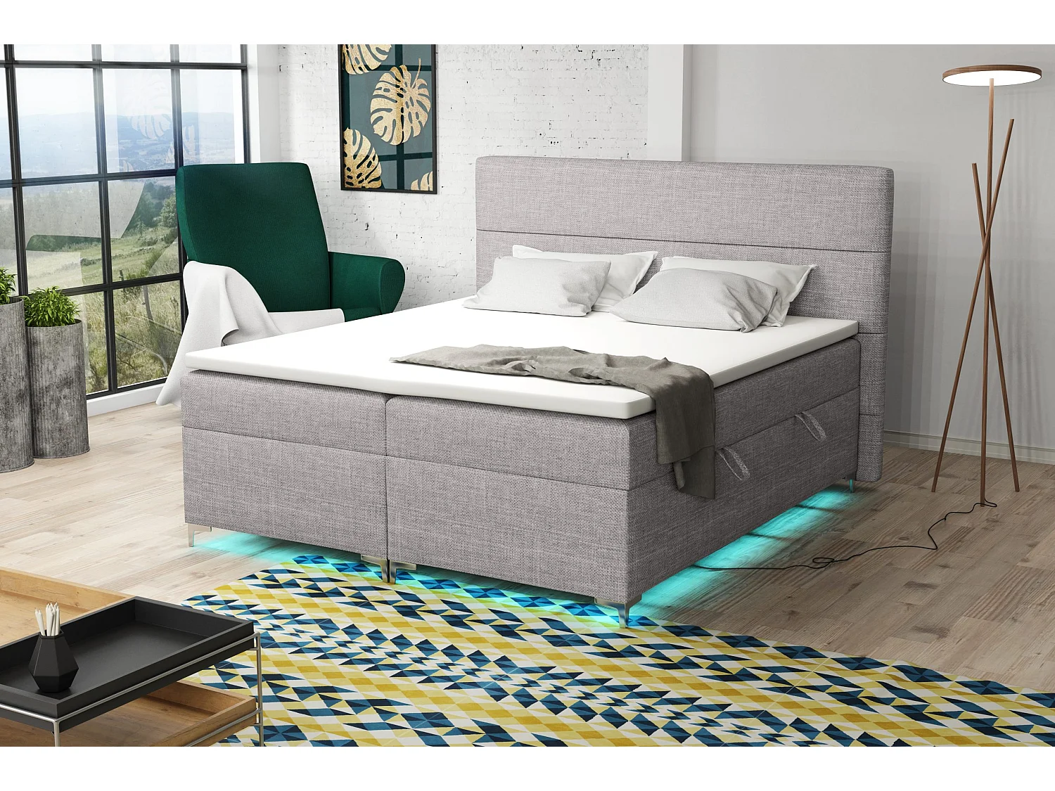 Lit boxspring avec surmatelas Verdalen LED, 160x200 cm, Lux 05 (Gris clair)