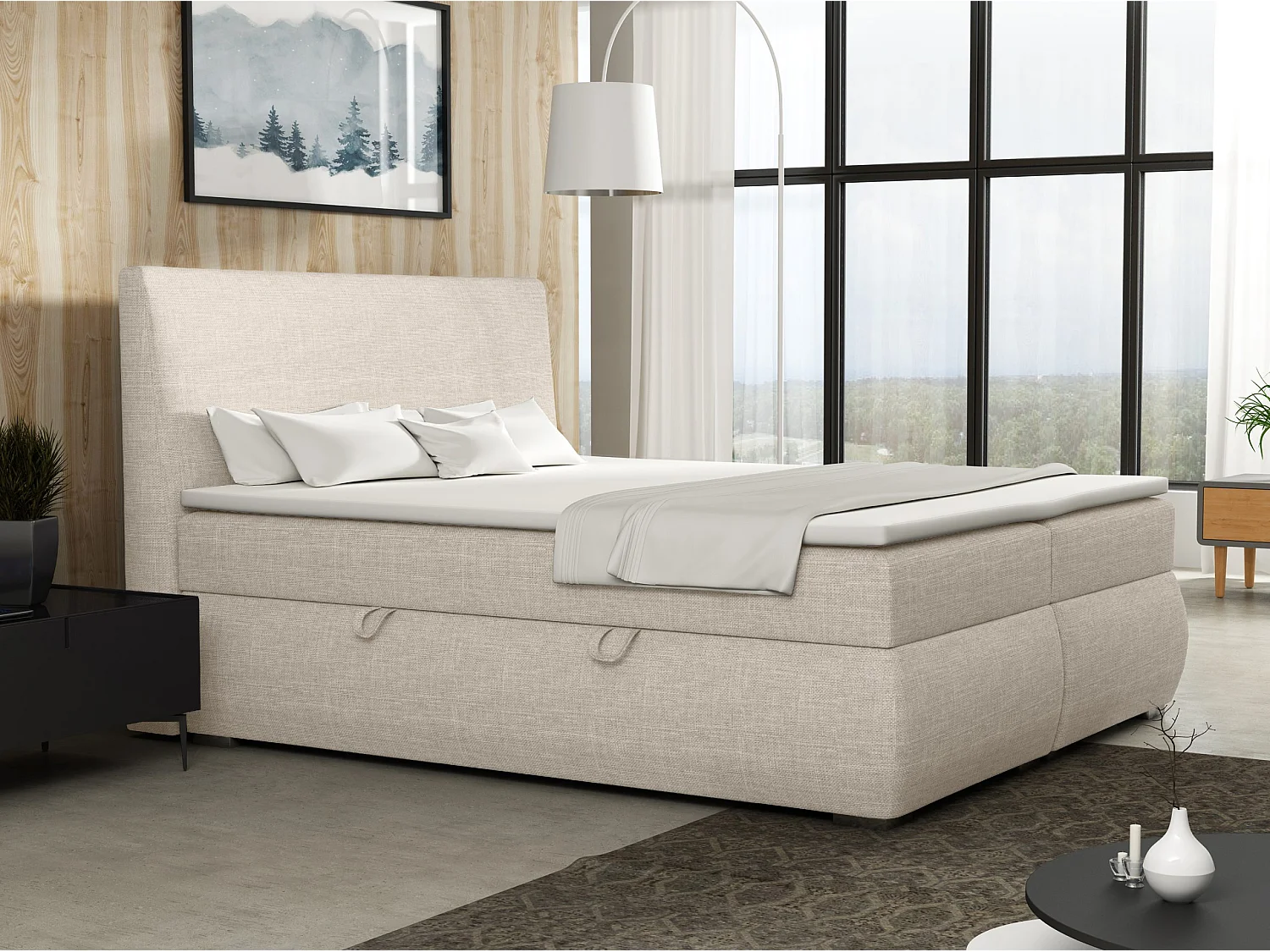 BOXSPRINGBETT mit Bettkästen Buffalo 160x200 cm, Lux 01 (Elfenbein)