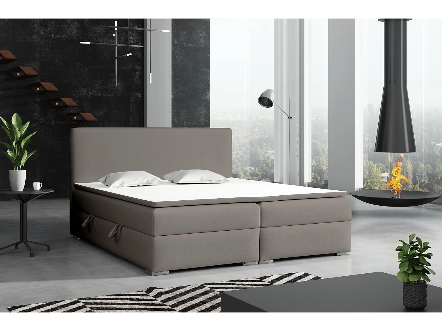 LIT BOXSPRING coffre de lit Laval 200x200 cm, Soft 29 (Gris)