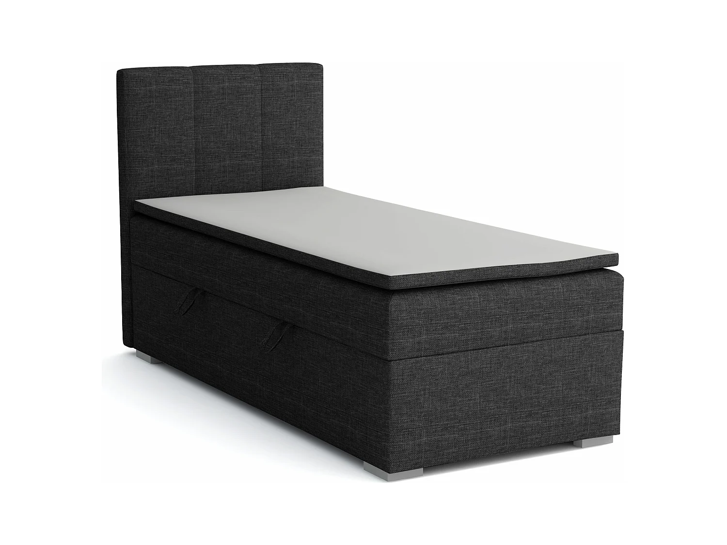 EINZELBETT mit Bettkasten und Topper Seite Links Monaco Mini 100x200 cm, Lux 23 (Schwarz)