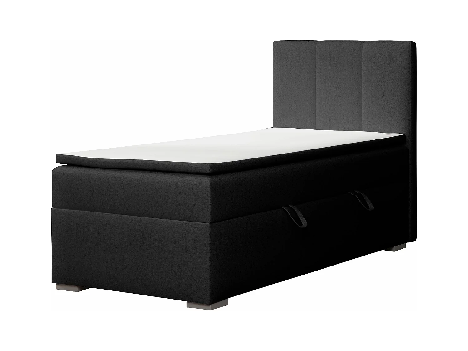 EINZELBETT mit Bettkasten und Topper Seite Rechts Monaco Mini 100x200 cm, Soft 11 (Schwarz)