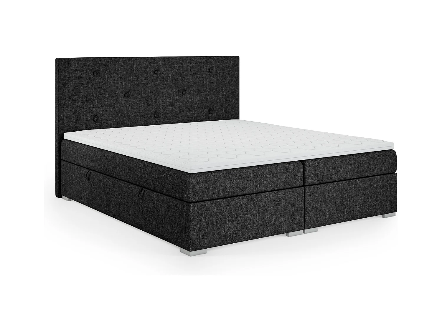 Lit Boxspring avec tiroirs de lit, Coffre de lit Topper Atlanta 200x200 cm, Lux 23 (Noir)