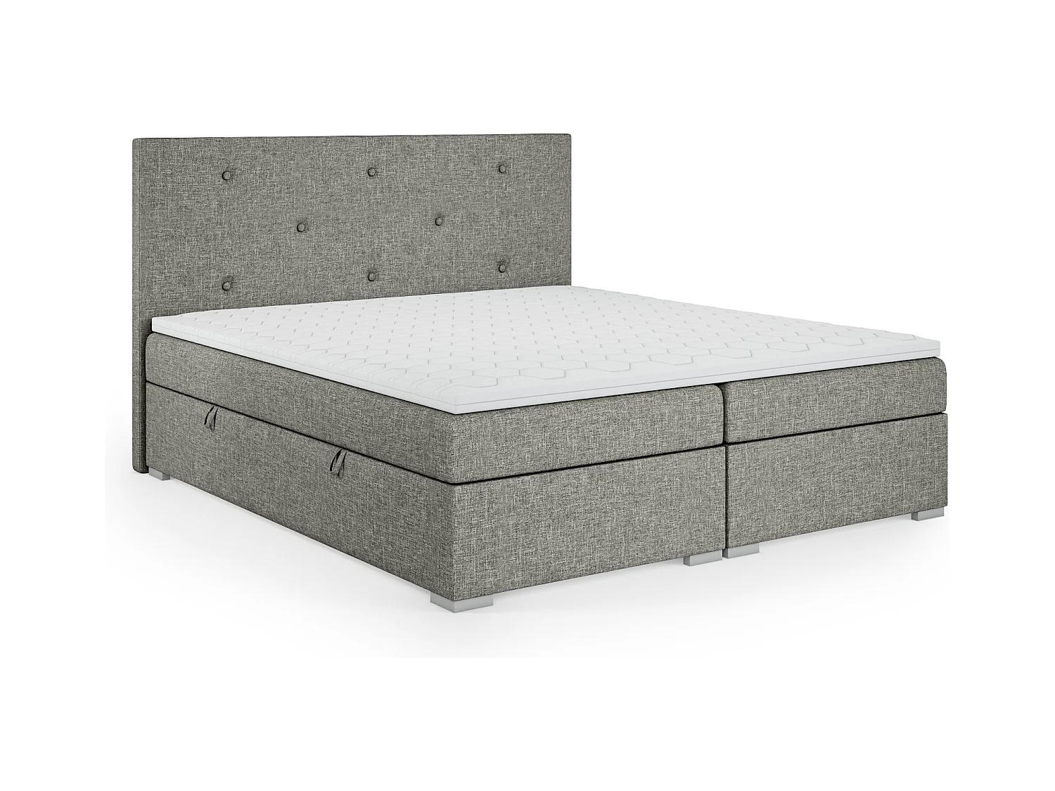 Lit Boxspring avec tiroirs de lit, Coffre de lit Topper Atlanta 180x200 cm, Berlin 01 (Gris mélangé)