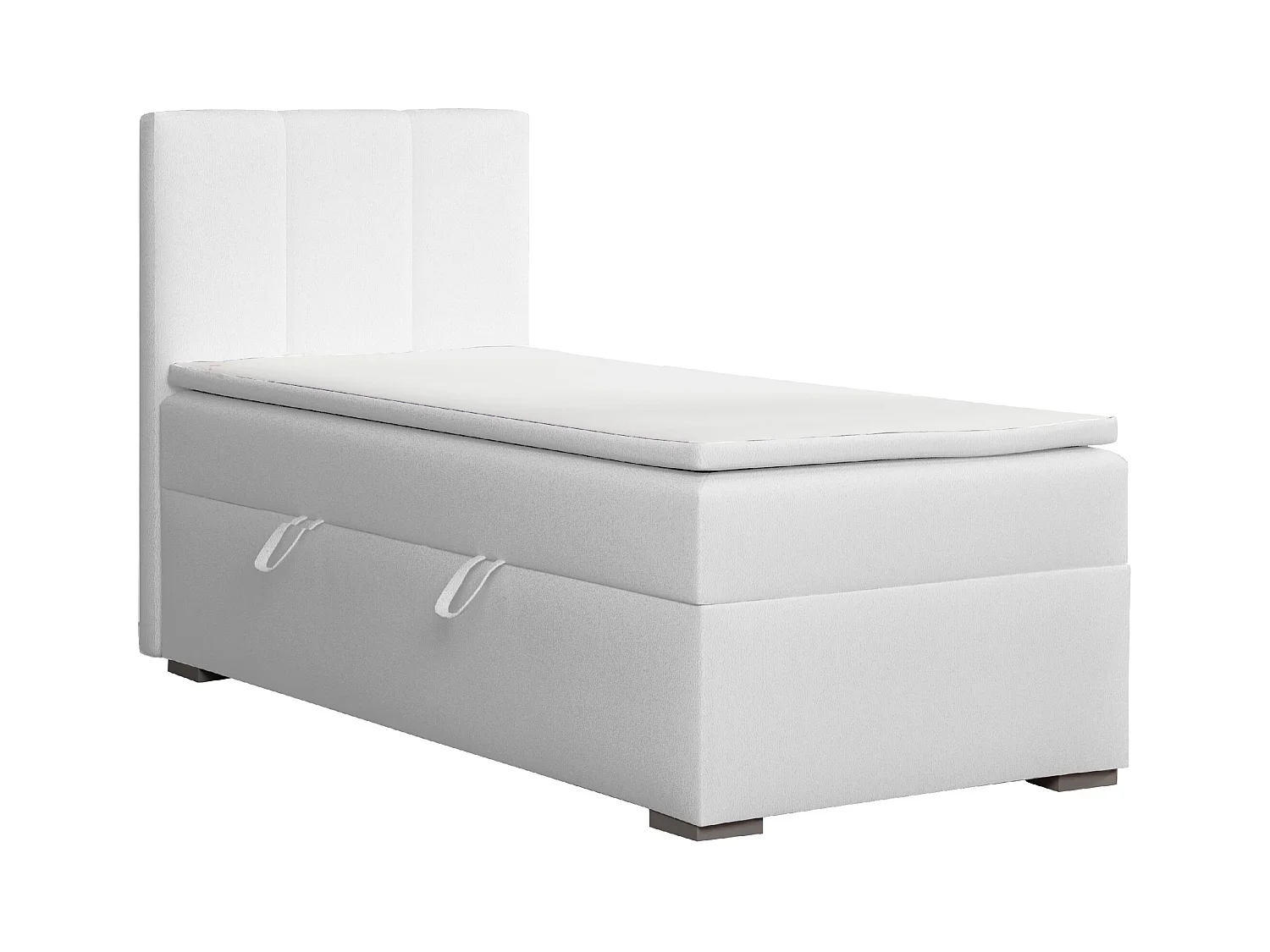EINZELBETT mit Bettkasten und Topper Seite Links Monaco Mini 90x200 cm, Soft 17 (Weiss)