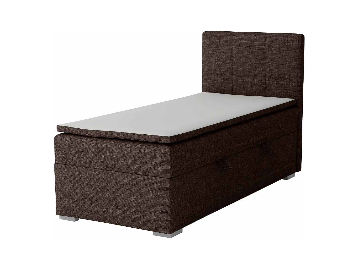 EINZELBETT mit Bettkasten und Topper Seite Rechts Monaco Mini 90x200 cm, Lux 13 (Dunkelbraun)