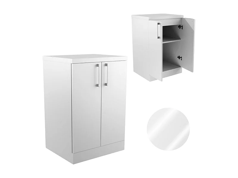 Mobile bagno autoportante 50cm con mensola e ripiano per lavabo da appoggio, bianco.