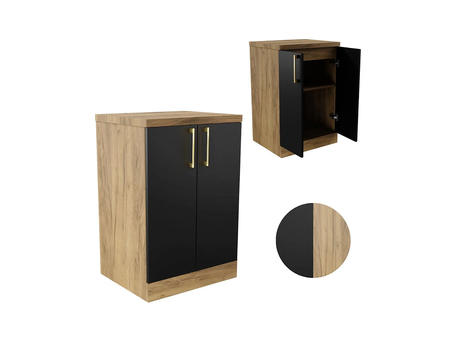 Armoire de Salle de Bain sur Pied 50cm Commode Étagère Sous Lavabo en Chêne.