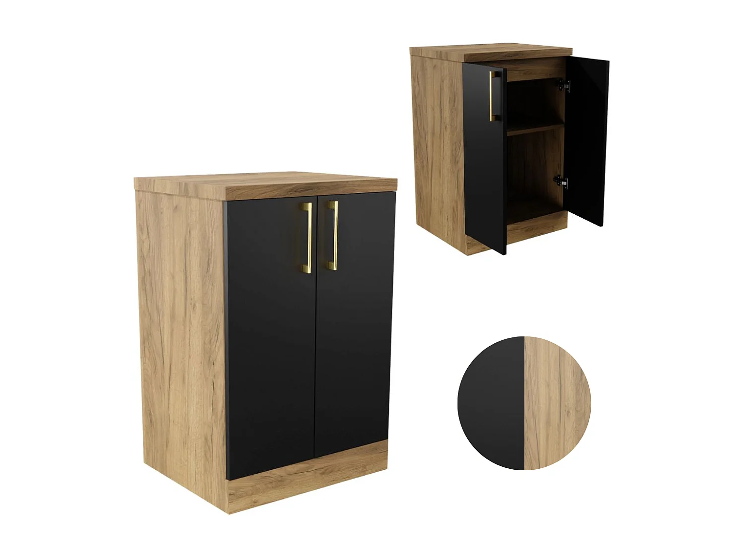 Armoire de Salle de Bain sur Pied 50cm Commode Étagère Sous Lavabo en Chêne.