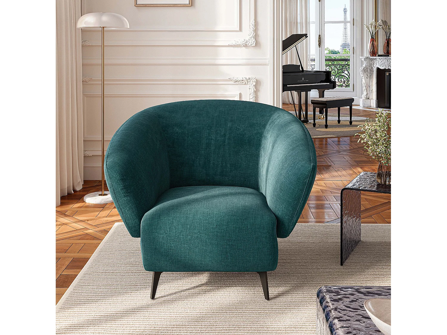 Fauteuil en tissu et métal noir - Bleu canard - Design by Nicole Aptel
