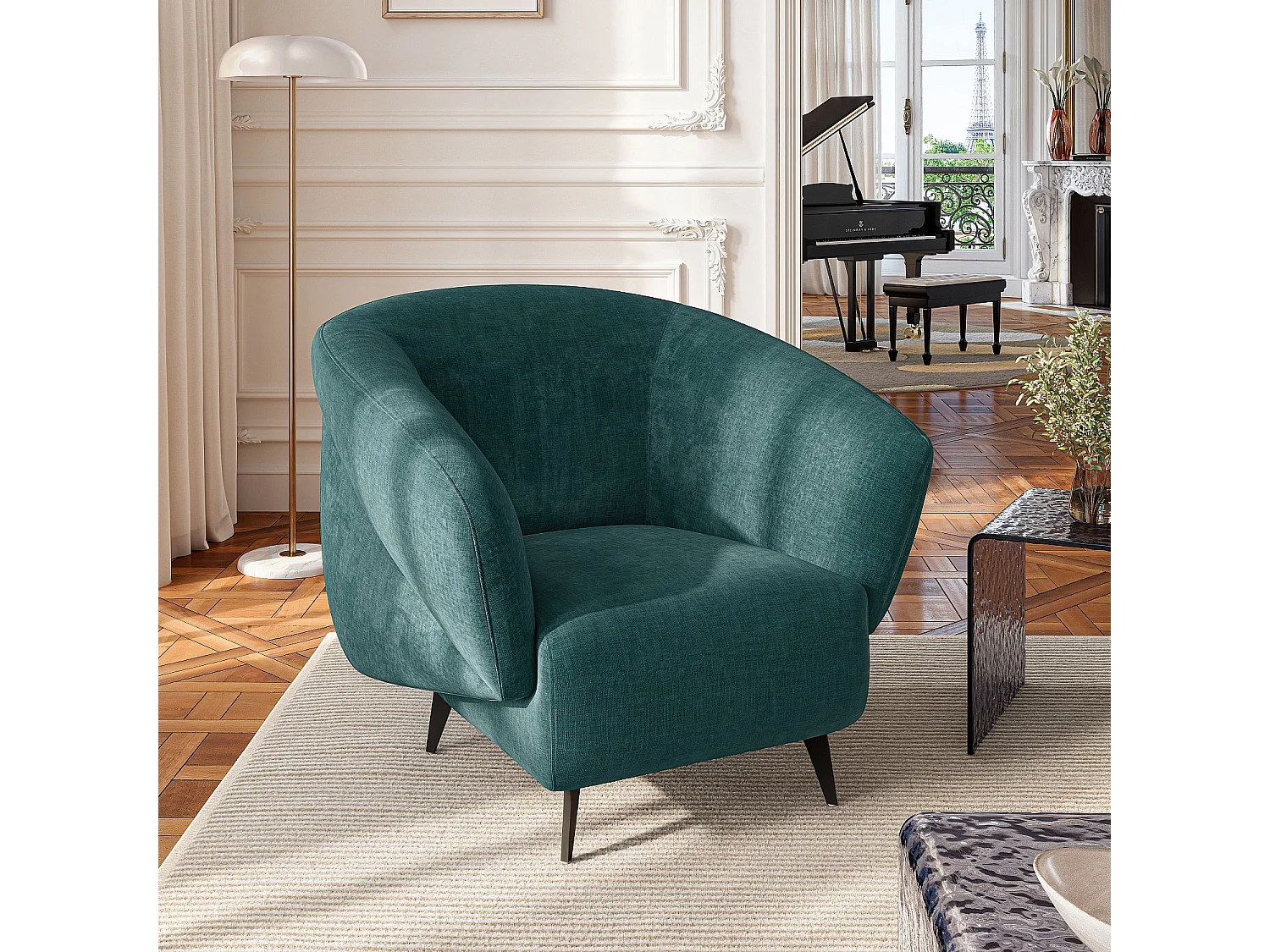 Fauteuil en tissu et métal noir - Bleu canard - Design by Nicole Aptel
