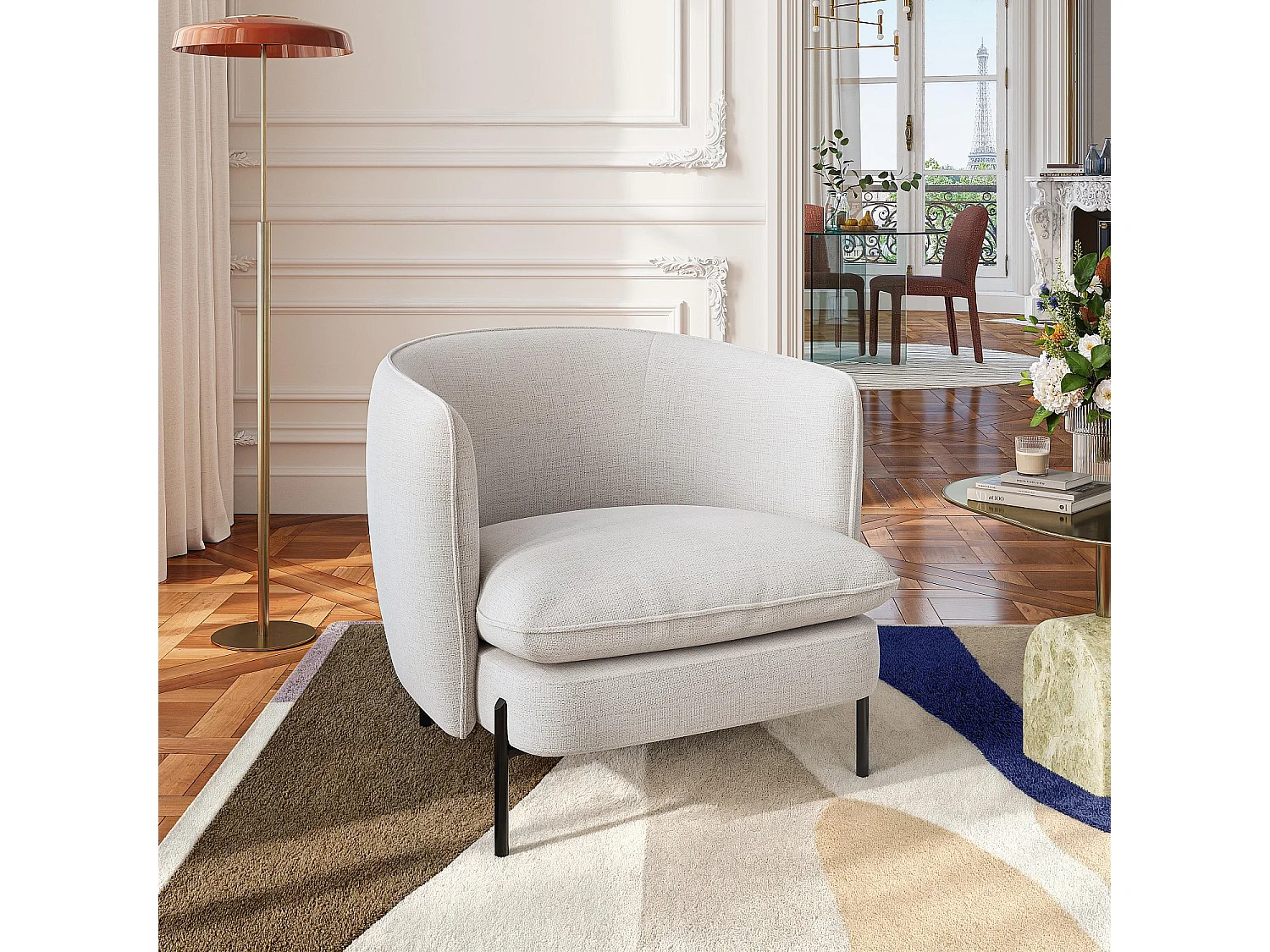 Habitat - Fauteuil en tissu et métal noir - Ivoire - Jusan