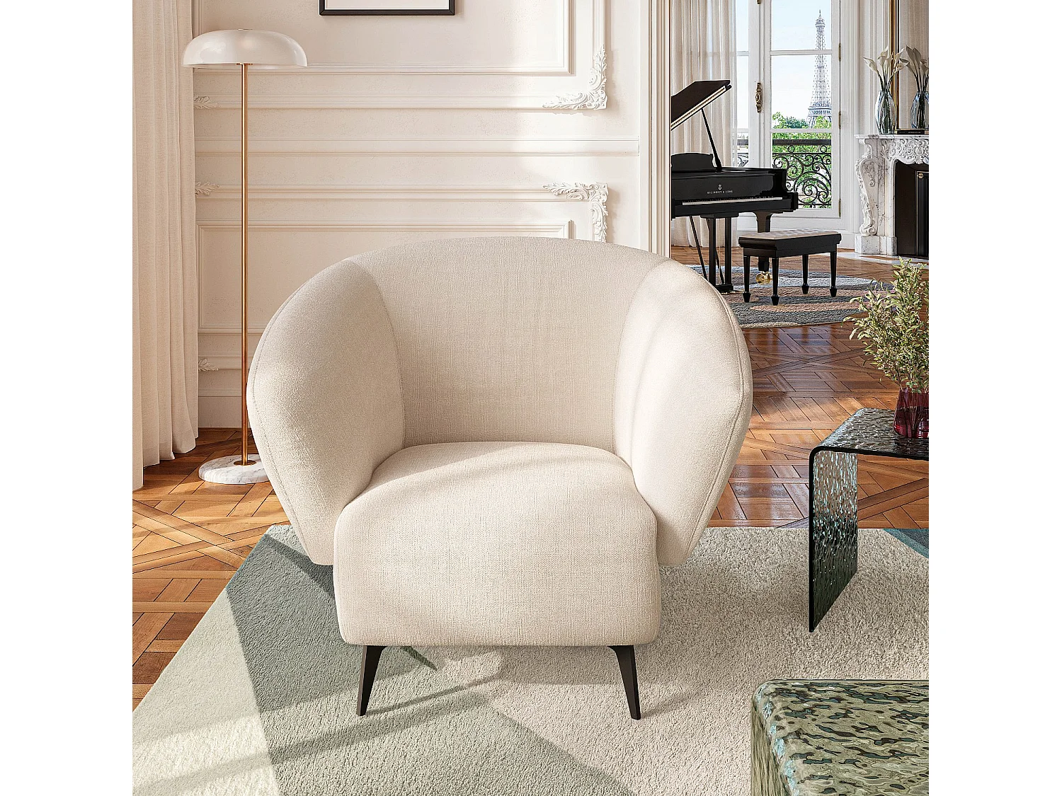 Fauteuil en tissu et métal noir - Crème - Design by Nicole Aptel