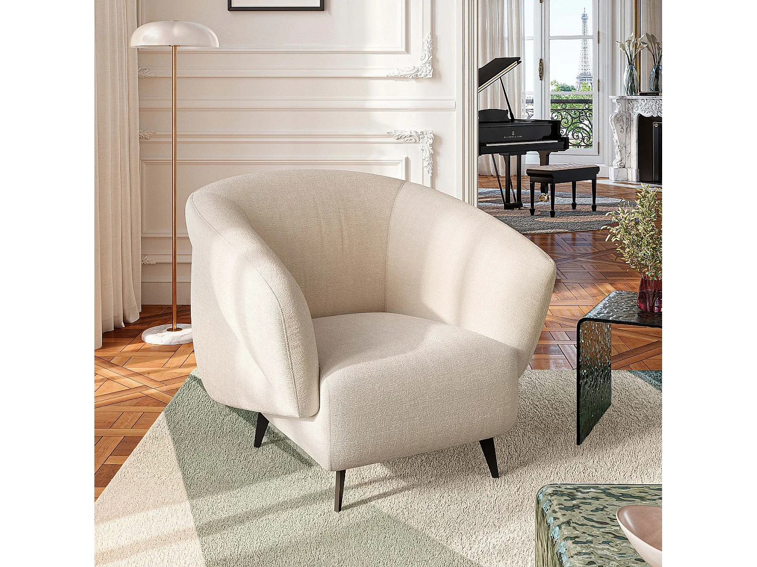 Fauteuil en tissu et métal noir - Crème - Design by Nicole Aptel