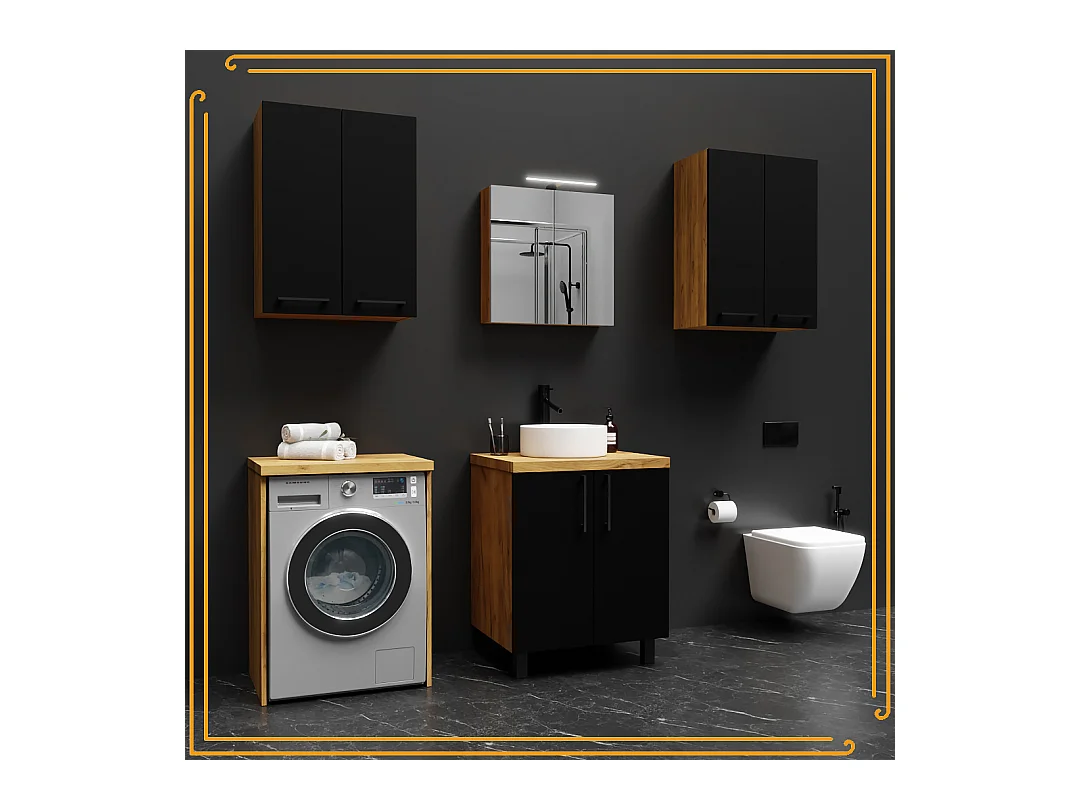 Hängendes Badezimmerschrank 60 cm über Waschbecken Waschmaschine Regale Eiche Craft Schwarz