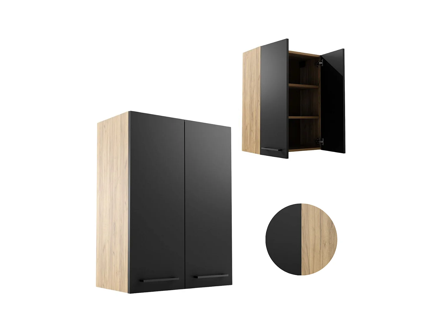 Armoire de salle de bain suspendue 60 cm au-dessus du lavabo avec étagères pour machine à laver en chêne artisanal noir