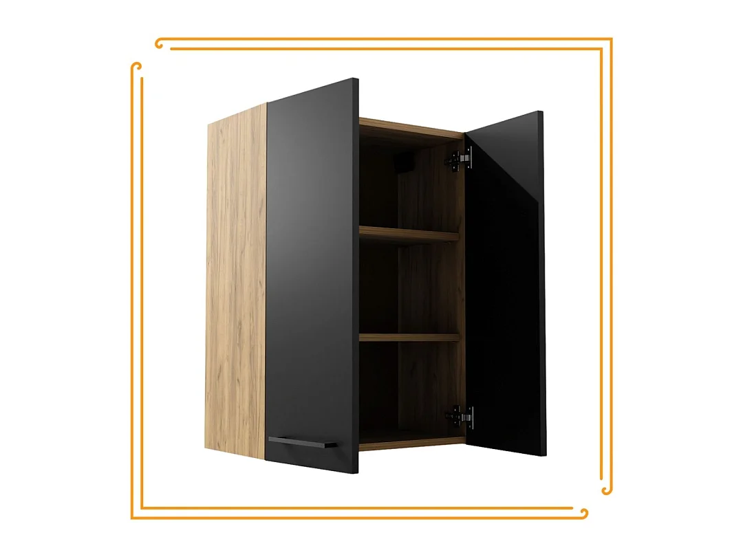 Szafka Łazienkowa Wisząca 60 cm Nad Umywalkę Pralkę Półki Dąb Craft Czarna