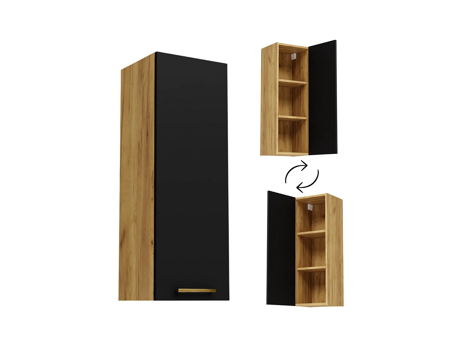 Armoire murale de salle de bain 30cm Étagère étroite en chêne noir Craft
