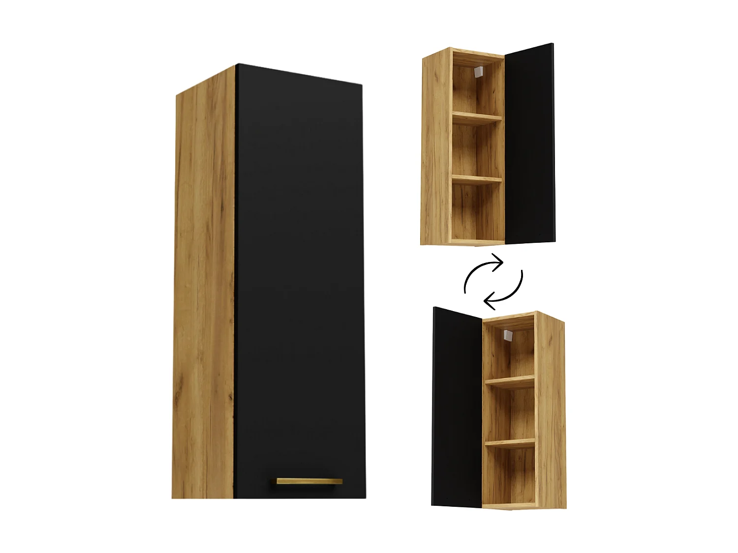 Hängeschrank Badezimmer 30cm schmaler Regalboden Eiche Craft Schwarz