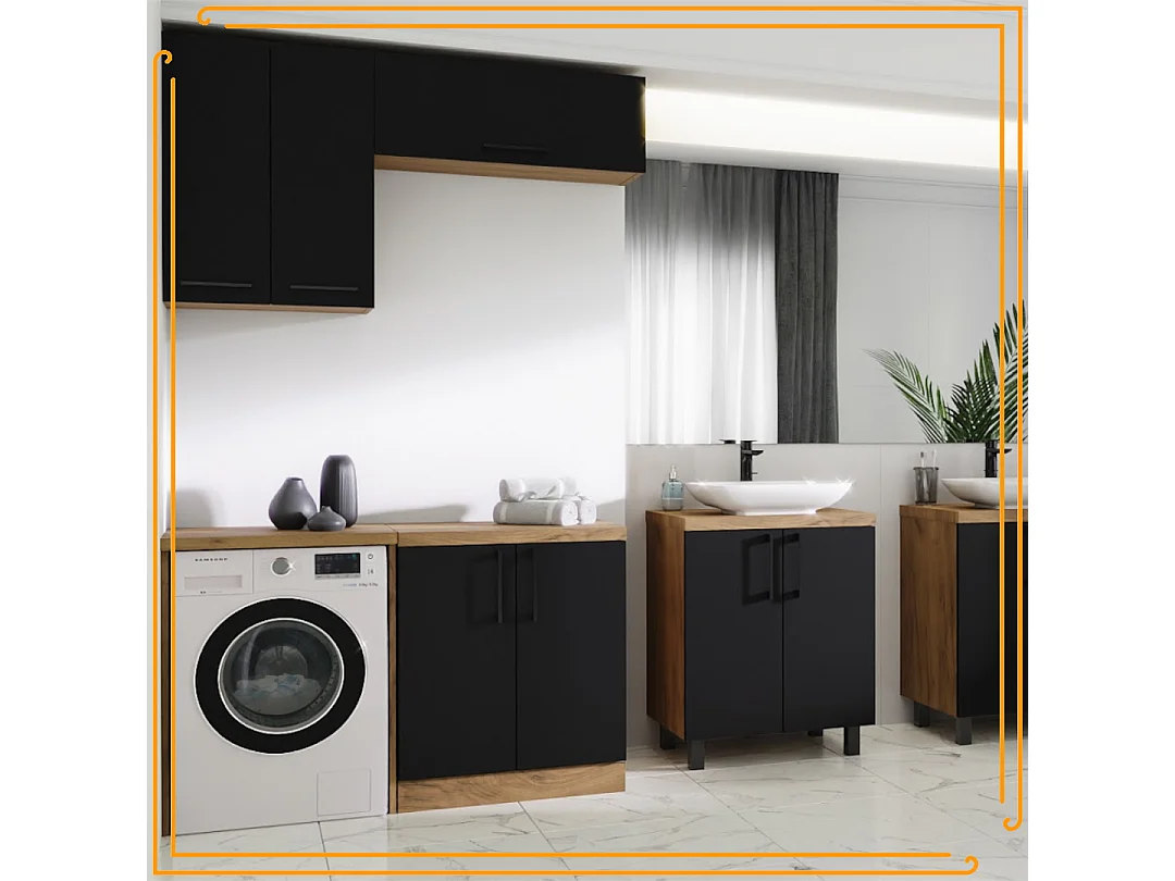 Szafka Łazienkowa Wisząca 80 cm Pozioma Pawlacz Półka Dąb Craft Czarna