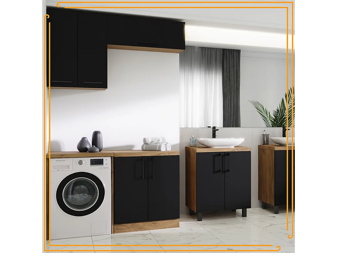 Armoire de salle de bain suspendue horizontale de 80 cm Pawlacz en chêne Craft noir