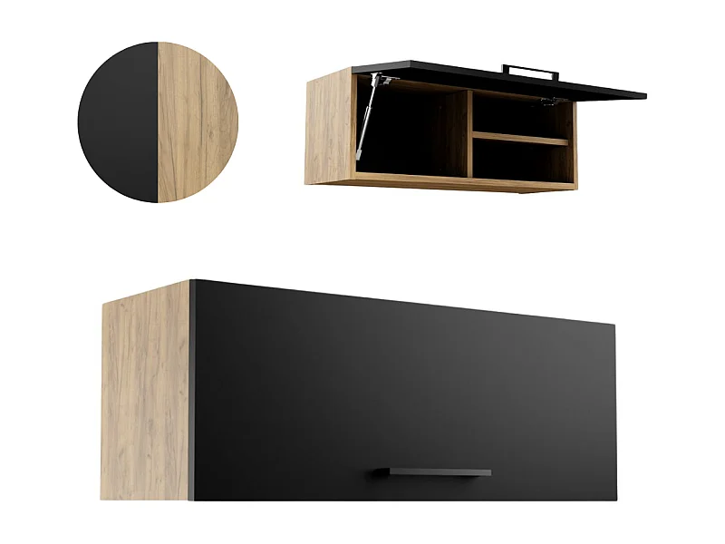 Armoire de salle de bain suspendue horizontale de 80 cm Pawlacz en chêne Craft noir