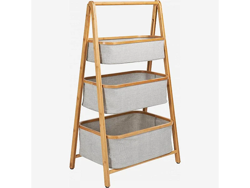 Habitat - Etagère 3 paniers en bambou et tissu - Gris - Barnabe