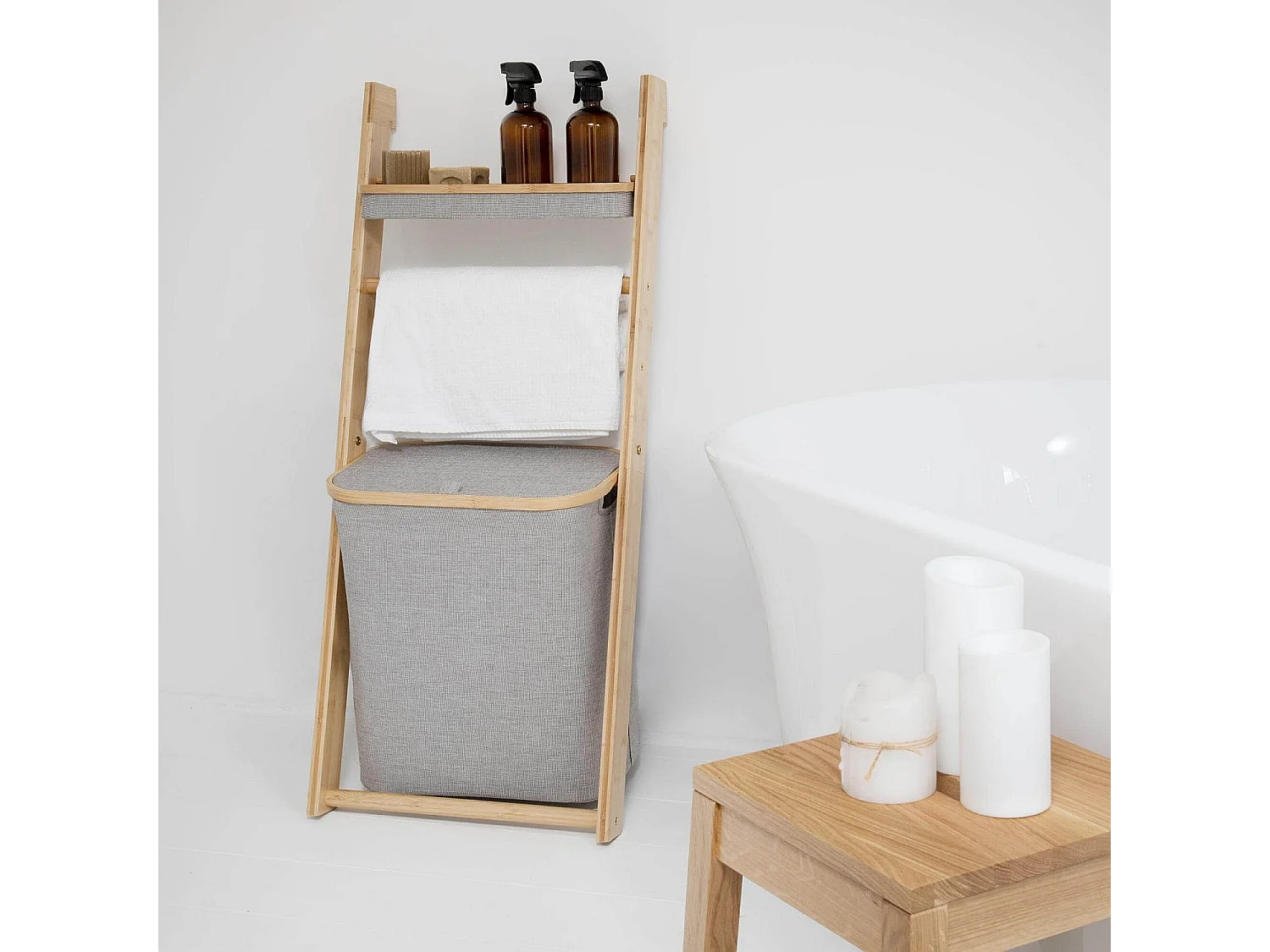 Habitat - Etagère de salle de bain avec rangements en bambou - Gris chiné - Barnabe
