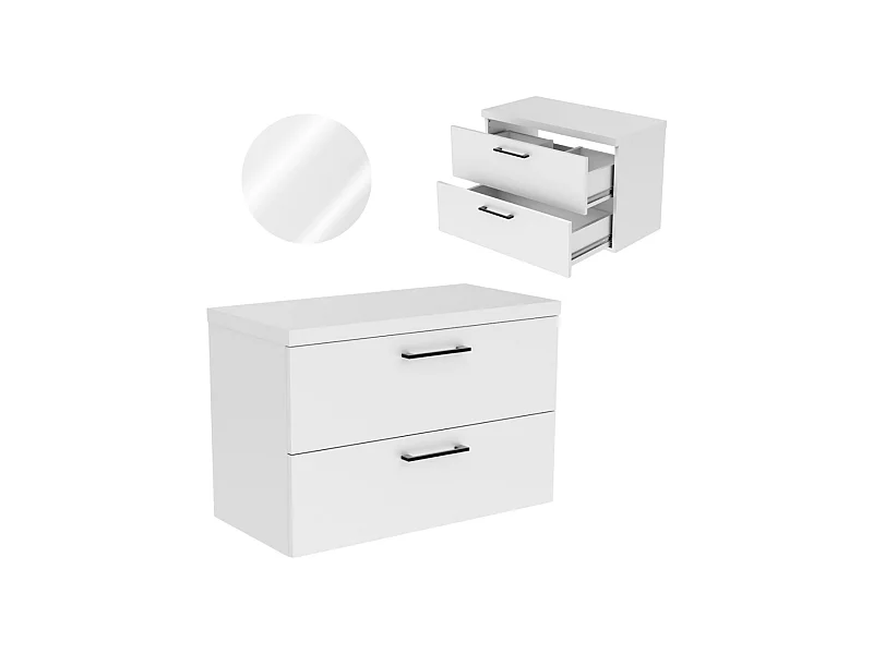 Hängender Badezimmerschrank 80 cm für Aufsatzwaschbecken in Weiß.